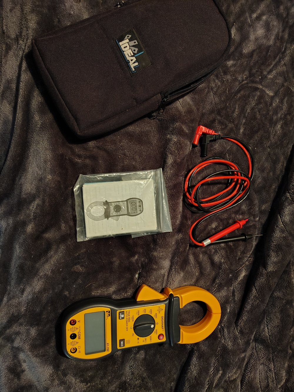 Ideal Yellow Clamp Multimeter with Carrying Case and Test Leads